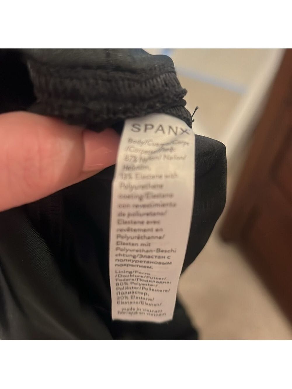 SPANX Black Faux Leather Camo Leggings Petite Length - Picture 6 of 6